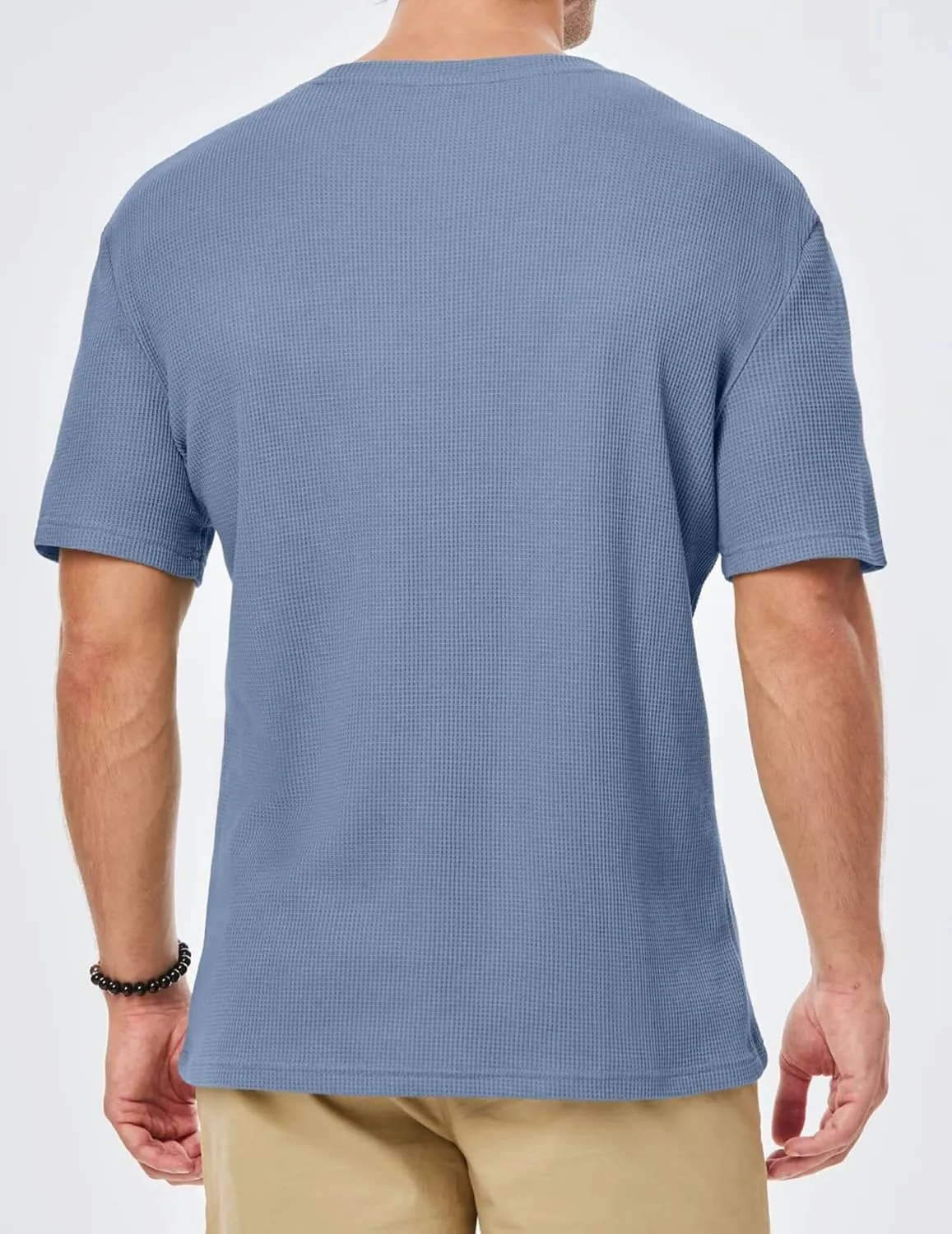 Men's Casual T-Shirts Lightweight Crewneck Solid Color Short Sleeve Waffle Pullover Tees