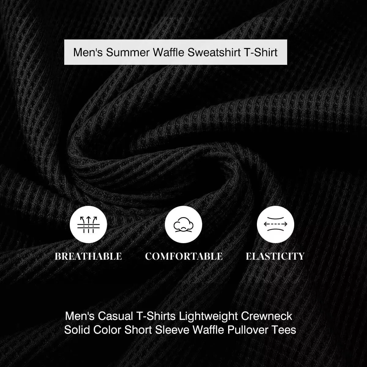 Men's Casual T-Shirts Lightweight Crewneck Solid Color Short Sleeve Waffle Pullover Tees
