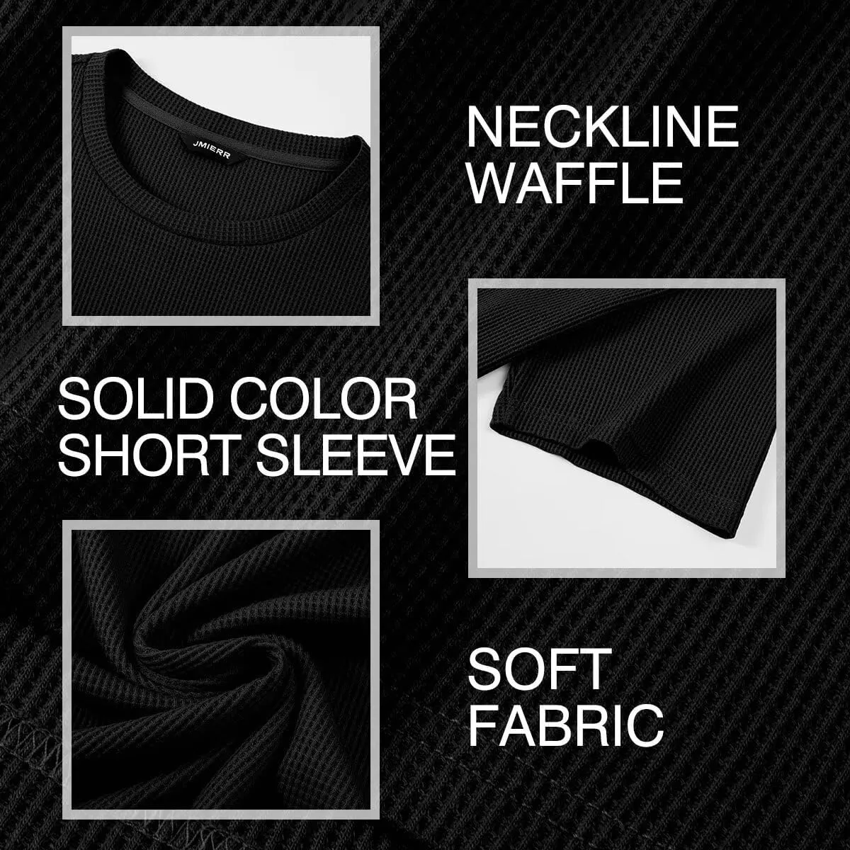 Men's Casual T-Shirts Lightweight Crewneck Solid Color Short Sleeve Waffle Pullover Tees