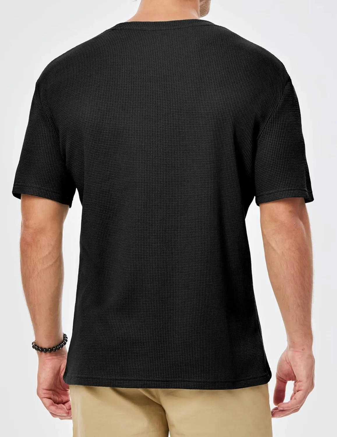 Men's Casual T-Shirts Lightweight Crewneck Solid Color Short Sleeve Waffle Pullover Tees
