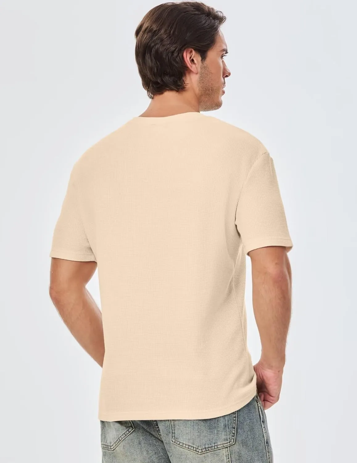 Men's Casual T-Shirts Lightweight Crewneck Solid Color Short Sleeve Waffle Pullover Tees