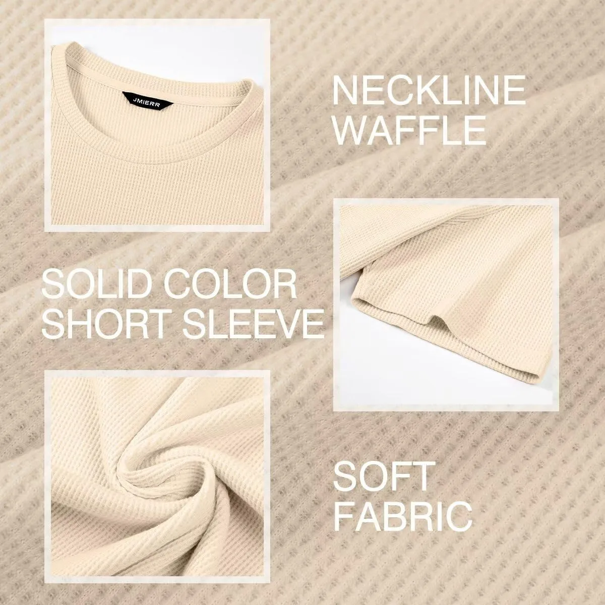 Men's Casual T-Shirts Lightweight Crewneck Solid Color Short Sleeve Waffle Pullover Tees