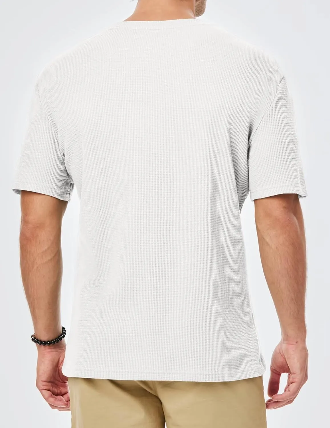 Men's Casual T-Shirts Lightweight Crewneck Solid Color Short Sleeve Waffle Pullover Tees
