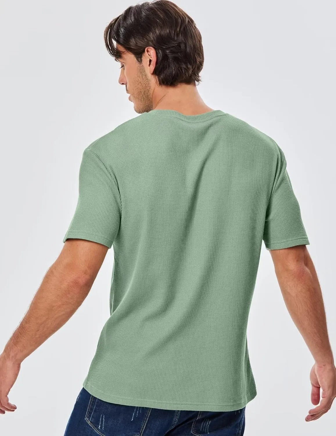 Men's Casual T-Shirts Lightweight Crewneck Solid Color Short Sleeve Waffle Pullover Tees