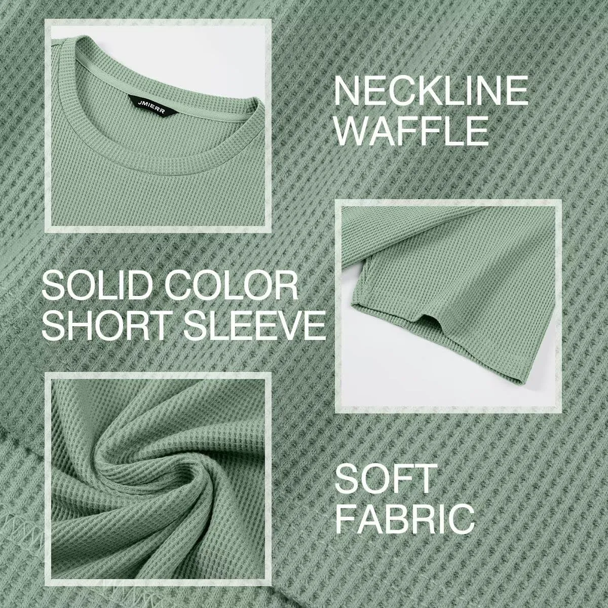 Men's Casual T-Shirts Lightweight Crewneck Solid Color Short Sleeve Waffle Pullover Tees