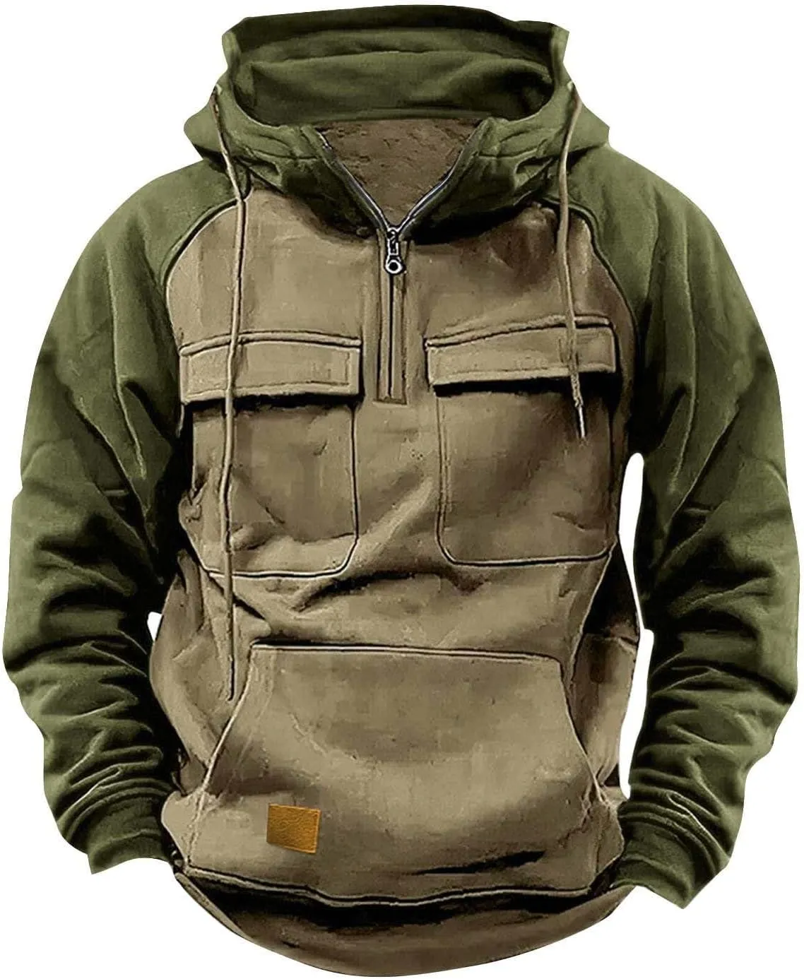 Mens Corduroy Sweater with Elbow Patches Hoodie Half Zipper Hooded 1/4 Button Up Pullover Fall Polo Sweaters Mens
