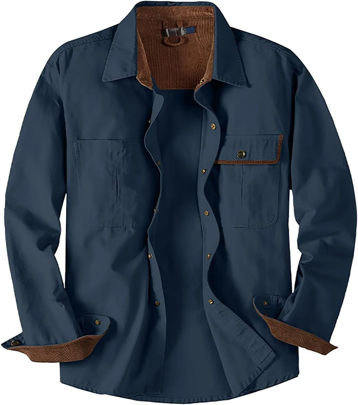 Men's Cotton Flannel Shirt Casual Button Up Plaid Shirt Brushed Soft Outdoor Shirts with Corduroy Contrast