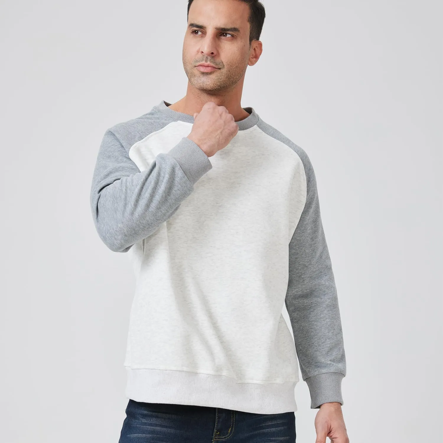Men's Crewneck Sweatshirts Splicing color Loose Soft Long Sleeve Casual Pullover Shirt Top
