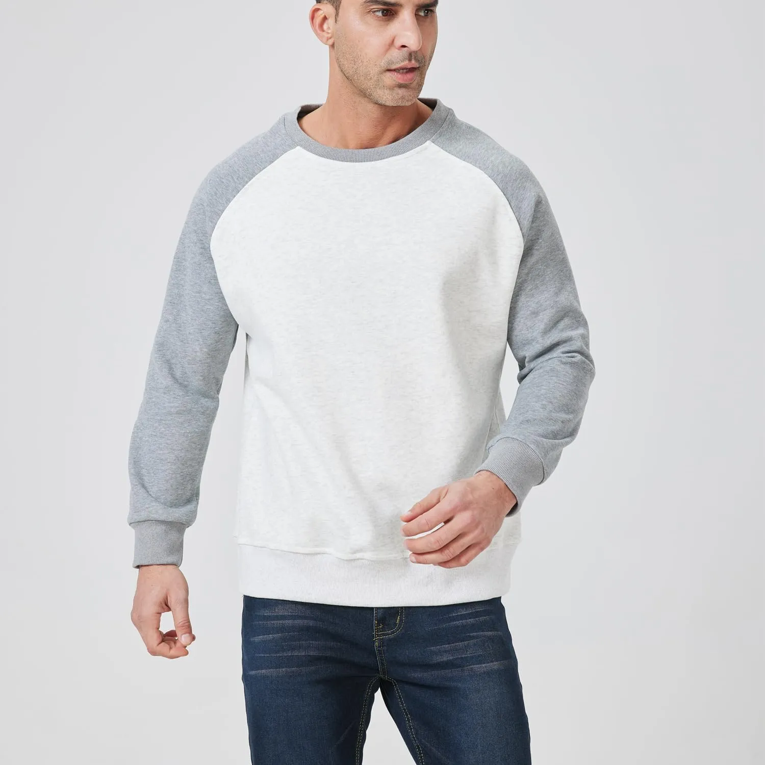 Men's Crewneck Sweatshirts Splicing color Loose Soft Long Sleeve Casual Pullover Shirt Top