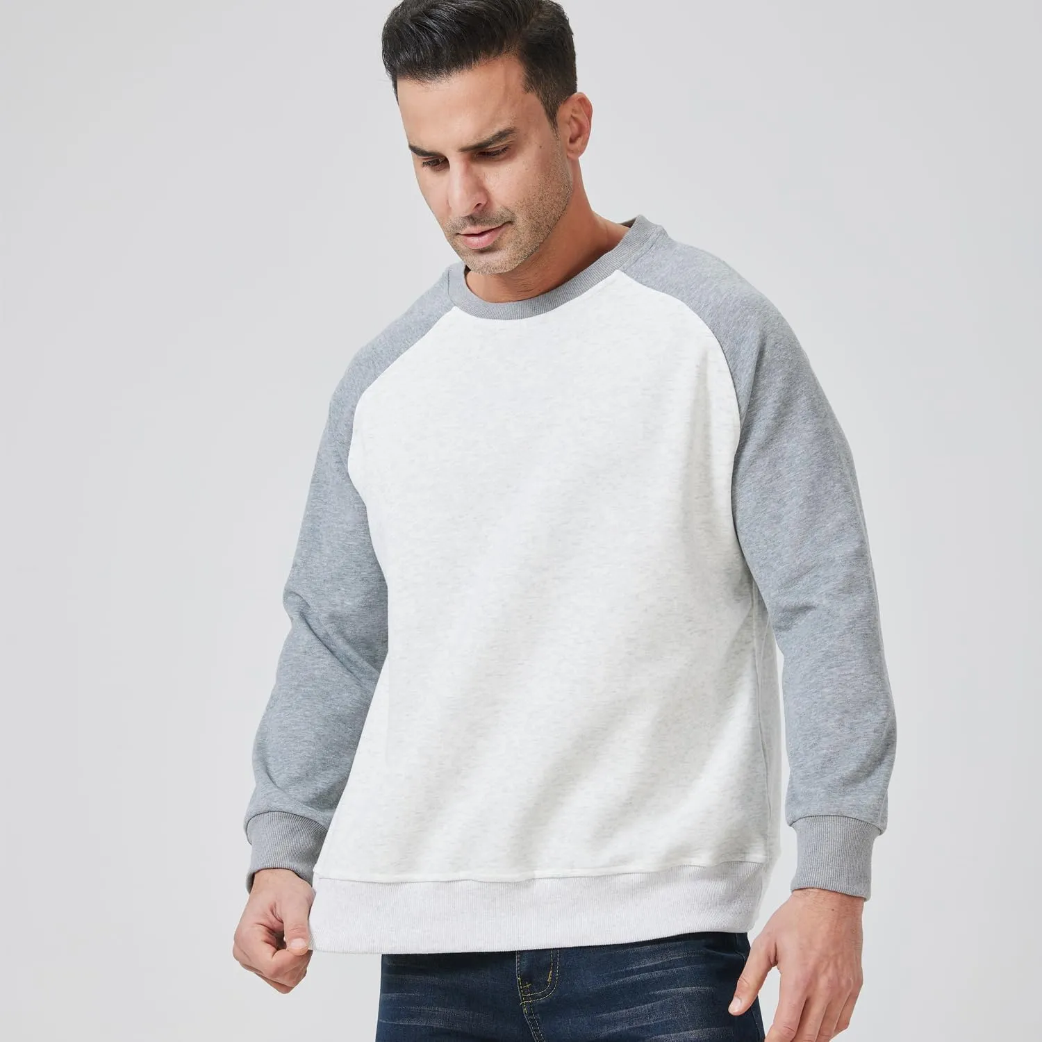 Men's Crewneck Sweatshirts Splicing color Loose Soft Long Sleeve Casual Pullover Shirt Top