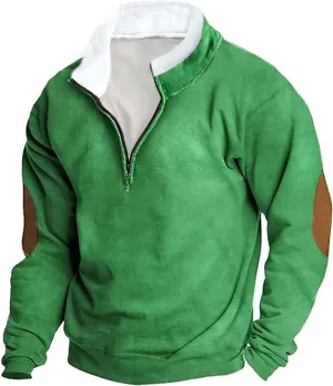 Mens Fashion 1/4 Zip Stand Collar Sweatshirts Casual Fleece Winter Pullover Tops Long Sleeve V-Neck Sweatshirt