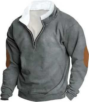 Mens Fashion 1/4 Zip Stand Collar Sweatshirts Casual Fleece Winter Pullover Tops Long Sleeve V-Neck Sweatshirt