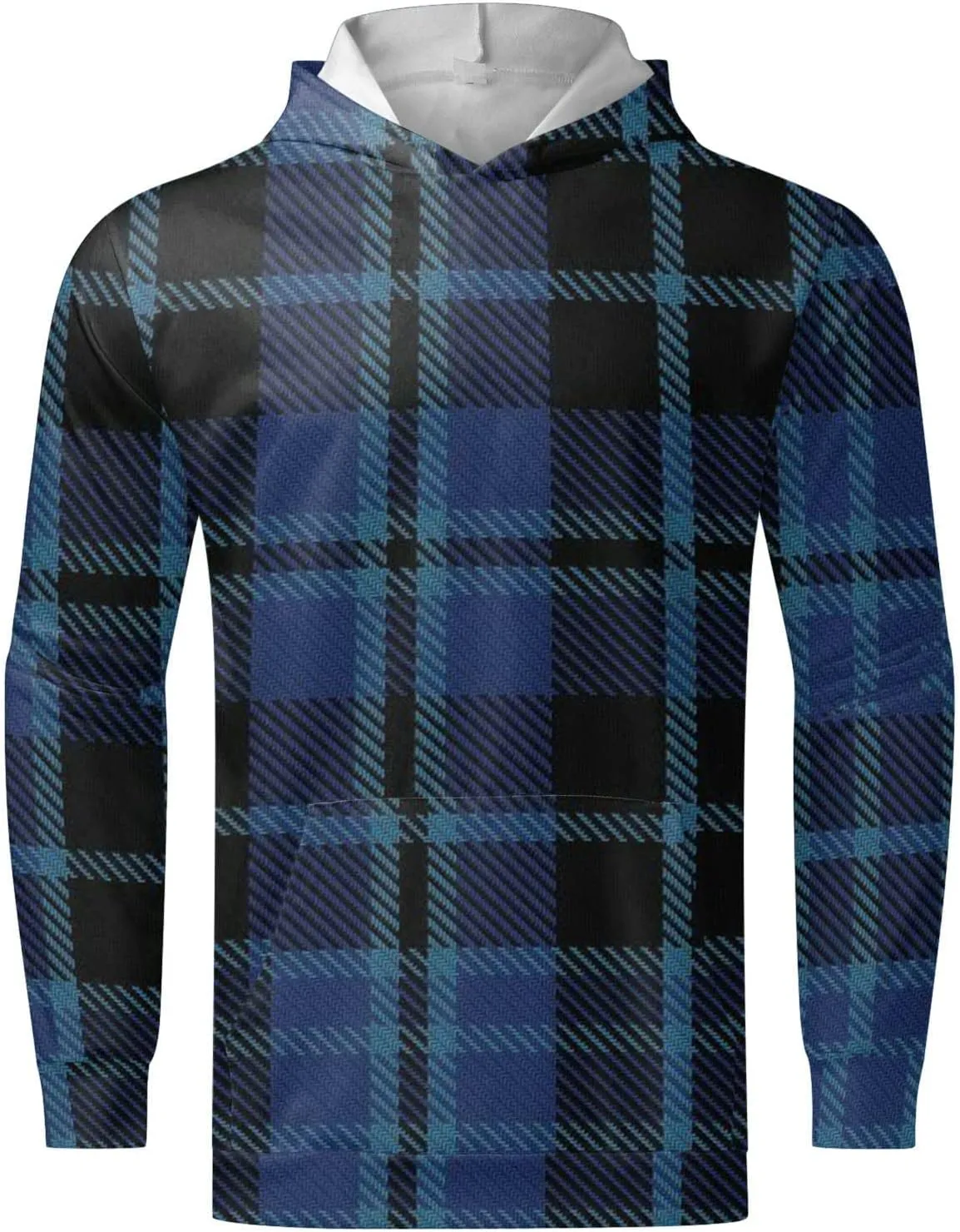 Men's Fashion Checkered Hooded Sweatshirts Retro Print Casual Sports Hoodies Long Sleeve Pullover Tops with Pocket