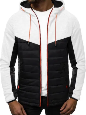 Men's Fashion Full Zip Up Sweatshirt Color Matching Splicing Jackets Coats Colour Block Patchwork Hooded Tops