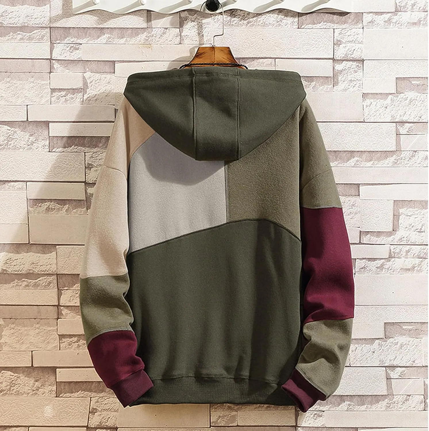 Men's Fashion Hoodies Techwear Contrast Color Oversize Sweatshirts, Unisex Lightweight Patchwork Hip Hop Pullover