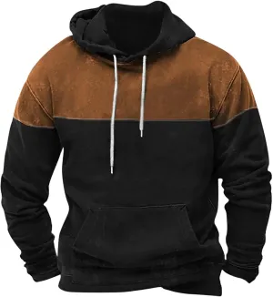 Mens Fashion Hoodies Tops Aztec Ethnic Print Graphic Patchwork Sweatshirts Loose Long Sleeve Pocket Hooded Pullovers