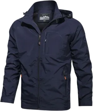 Mens Fashion Windproof Hooded Jackets Long Sleeve Rainproof Windbreaker Lightweight Casual Fit Hiking Outdoor Coats