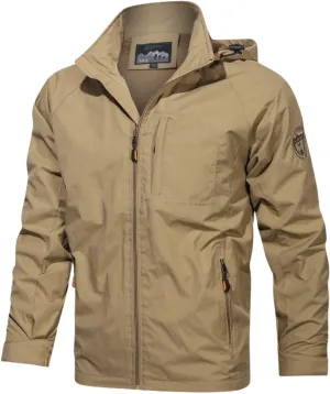 Mens Fashion Windproof Hooded Jackets Long Sleeve Rainproof Windbreaker Lightweight Casual Fit Hiking Outdoor Coats