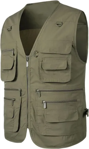 Mens Fishing Vest Summer Outdoor Work Vest Utility Travel Cargo Vest Lightweight Sleeveless Jacket with Multi Pockets