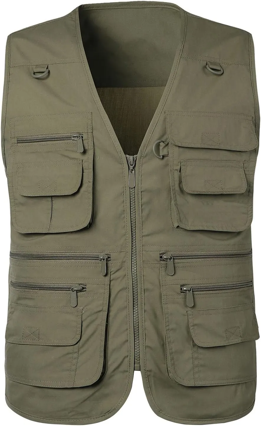 Mens Fishing Vest Summer Outdoor Work Vest Utility Travel Cargo Vest Lightweight Sleeveless Jacket with Multi Pockets
