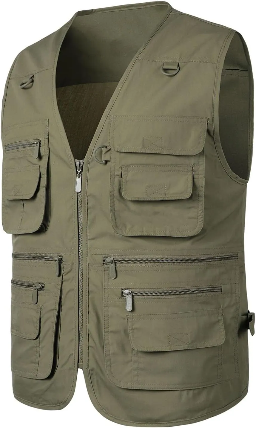 Mens Fishing Vest Summer Outdoor Work Vest Utility Travel Cargo Vest Lightweight Sleeveless Jacket with Multi Pockets