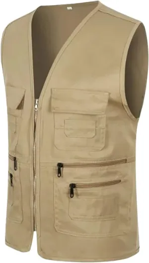 Men's Fishing Vest Utility Safari Travel Vest Multi Pockets Outdoor Lightweight Work Photo Cargo Fly Summer Vest