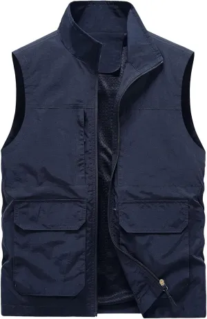 Men's Fishing Vest Utility Travel Vest with Pockets Casual Lightweight Outdoor Work Photo Cargo Fly Summer Vest