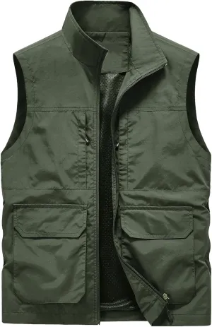Men's Fishing Vest Utility Travel Vest with Pockets Casual Lightweight Outdoor Work Photo Cargo Fly Summer Vest