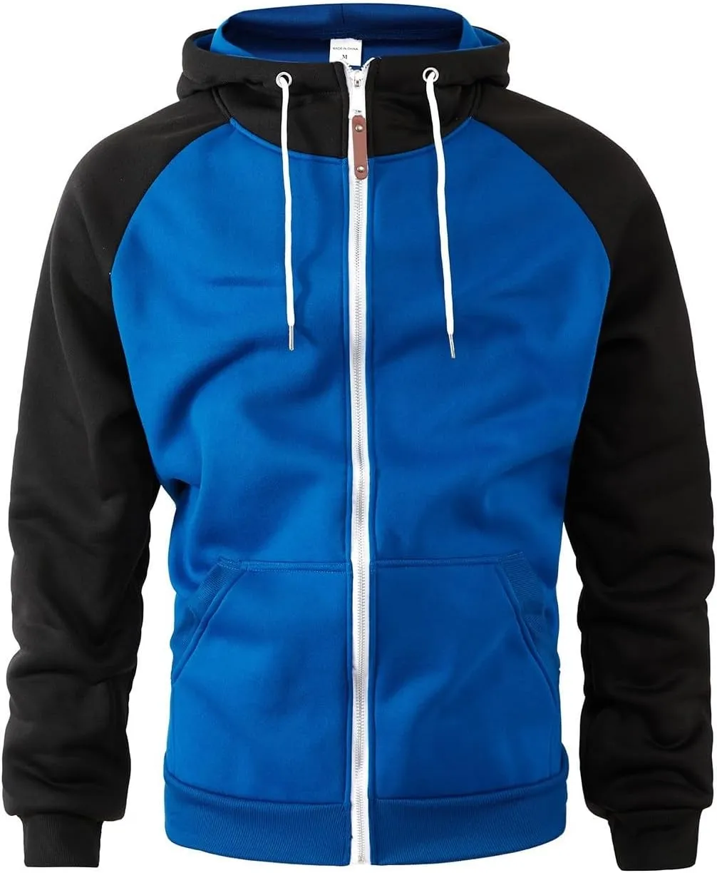 Mens Fleece Jackets Contrast Hoodies Lightweight Sweatshirt Color Block Jacket Coats Winter Zip Plus Size Jacket