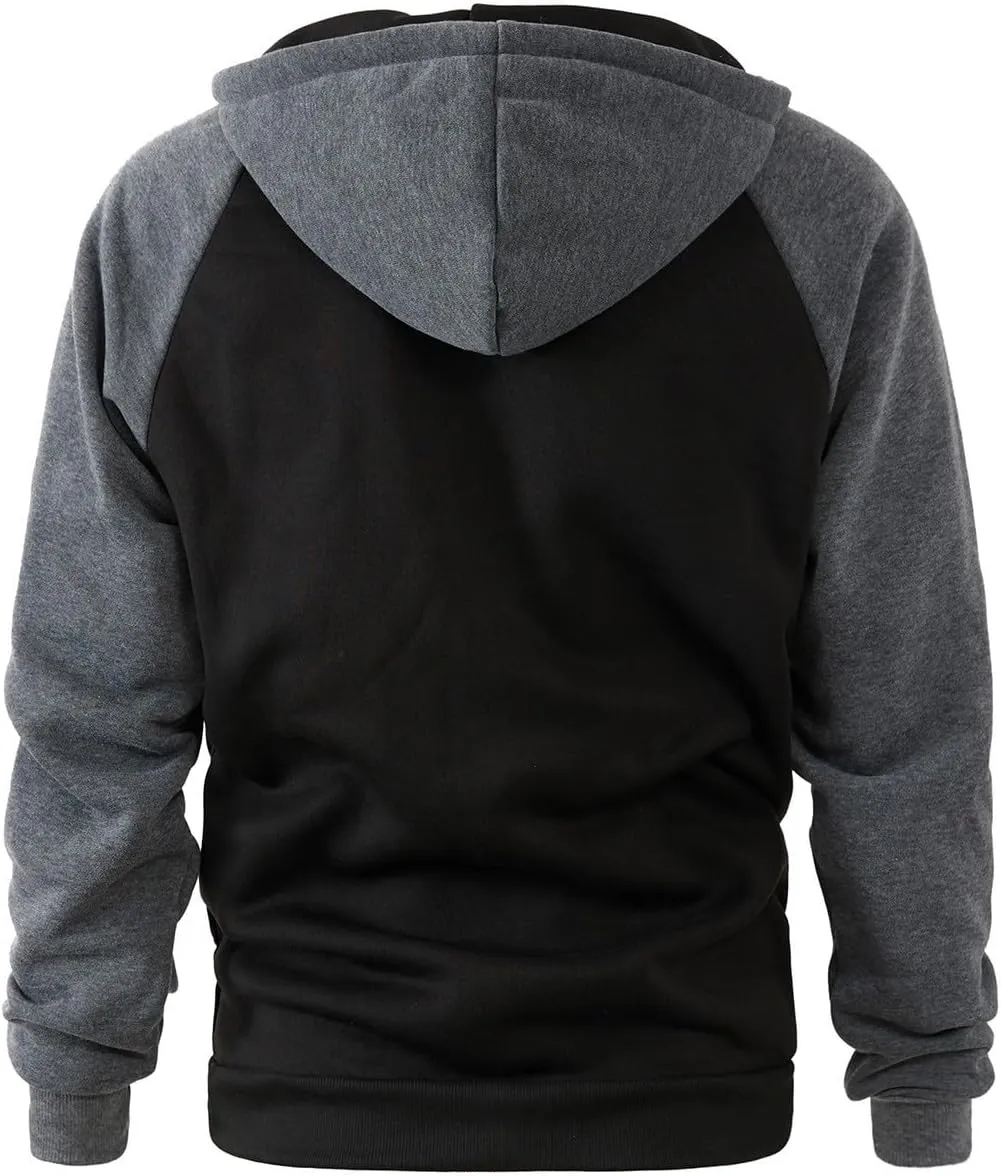 Mens Fleece Jackets Contrast Hoodies Lightweight Sweatshirt Color Block Jacket Coats Winter Zip Plus Size Jacket