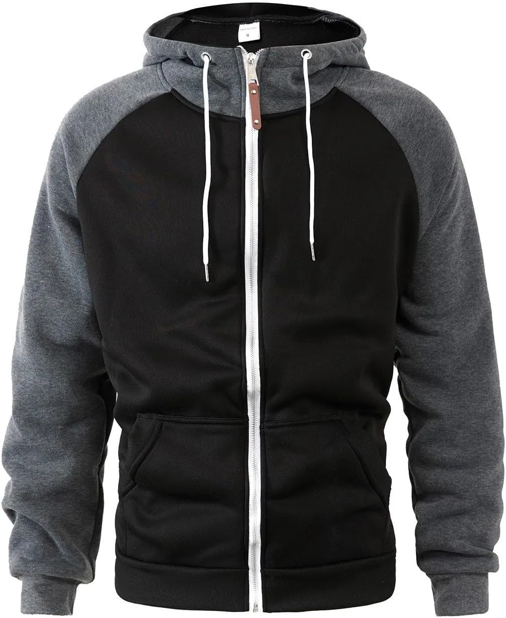 Mens Fleece Jackets Contrast Hoodies Lightweight Sweatshirt Color Block Jacket Coats Winter Zip Plus Size Jacket