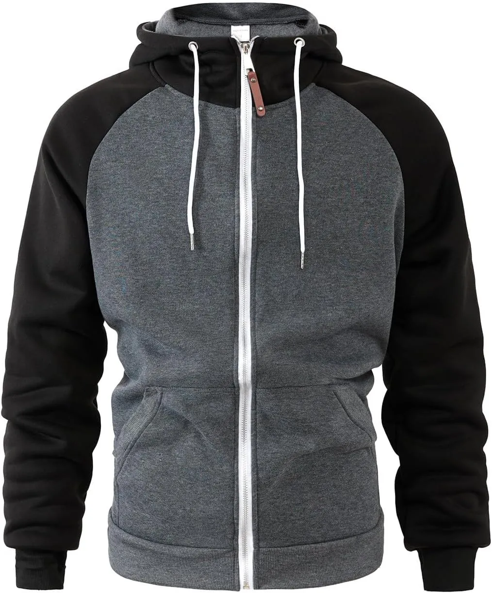 Mens Fleece Jackets Contrast Hoodies Lightweight Sweatshirt Color Block Jacket Coats Winter Zip Plus Size Jacket