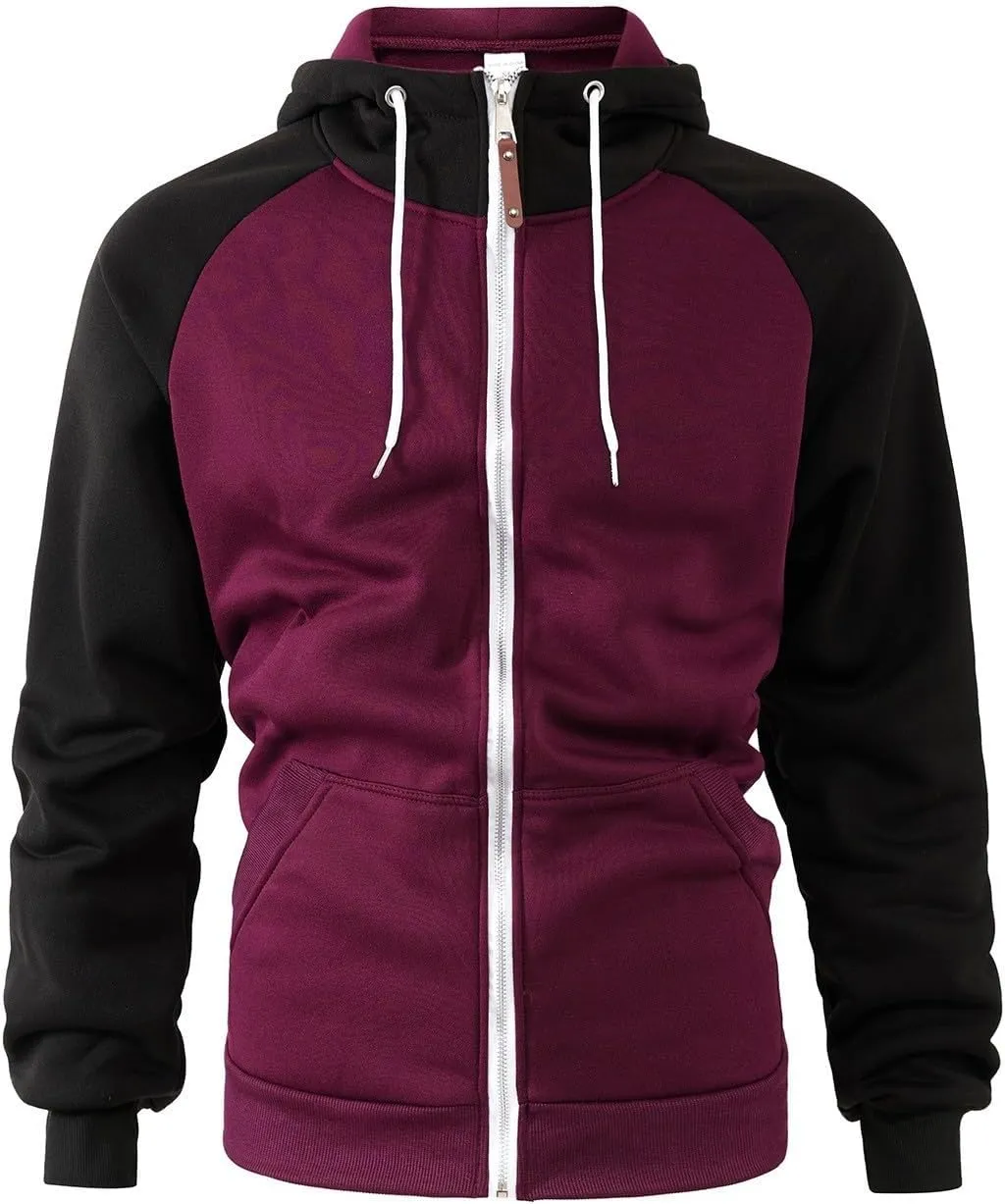Mens Fleece Jackets Contrast Hoodies Lightweight Sweatshirt Color Block Jacket Coats Winter Zip Plus Size Jacket