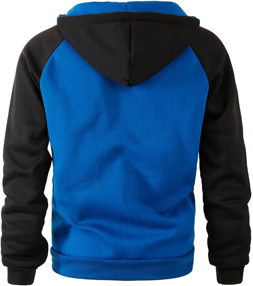Mens Fleece Jackets Contrast Hoodies Lightweight Sweatshirt Color Block Jacket Coats Winter Zip Plus Size Jacket