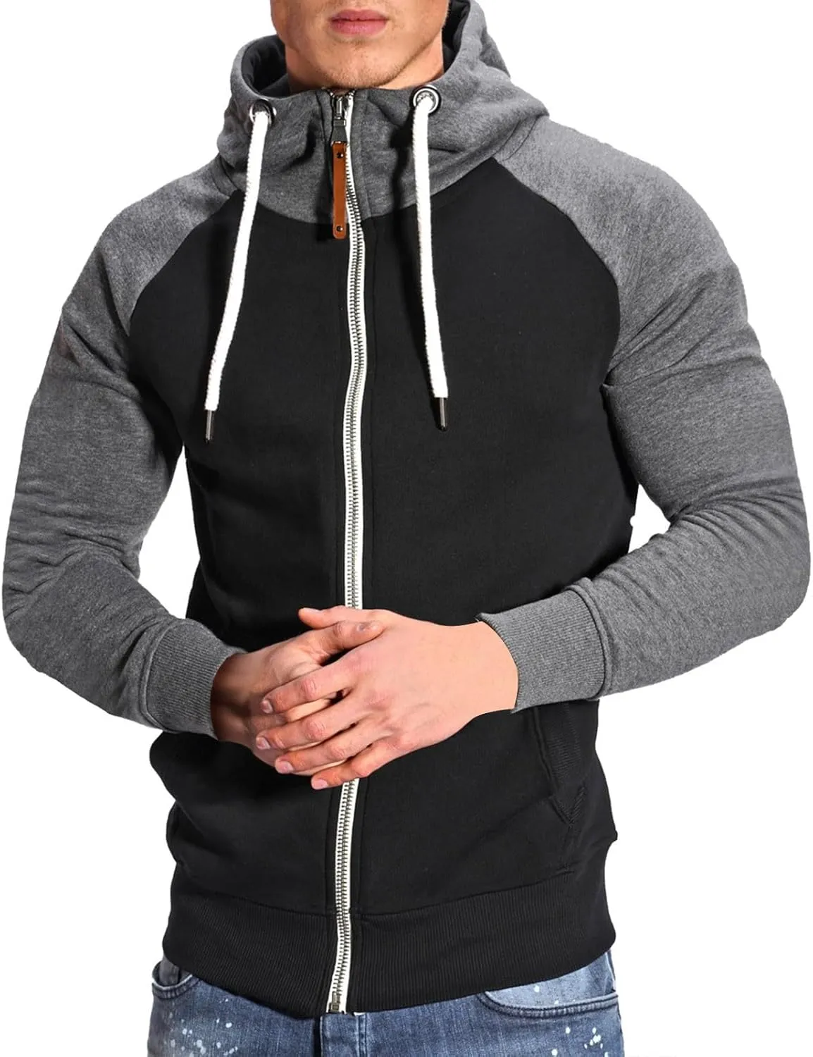 Mens Fleece Jackets Contrast Hoodies Lightweight Sweatshirt Color Block Jacket Coats Winter Zip Plus Size Jacket