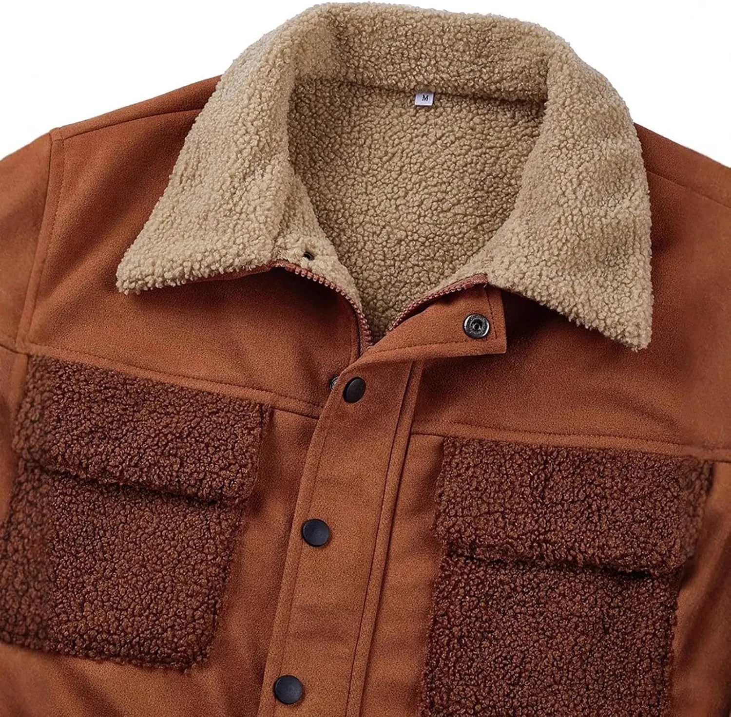 Mens Fuzzy Sherpa Jacket Long Sleeve Heavyweight Zip Up Warm Fleece Coat Fall Winter Vintage Thick Bomber Jackets