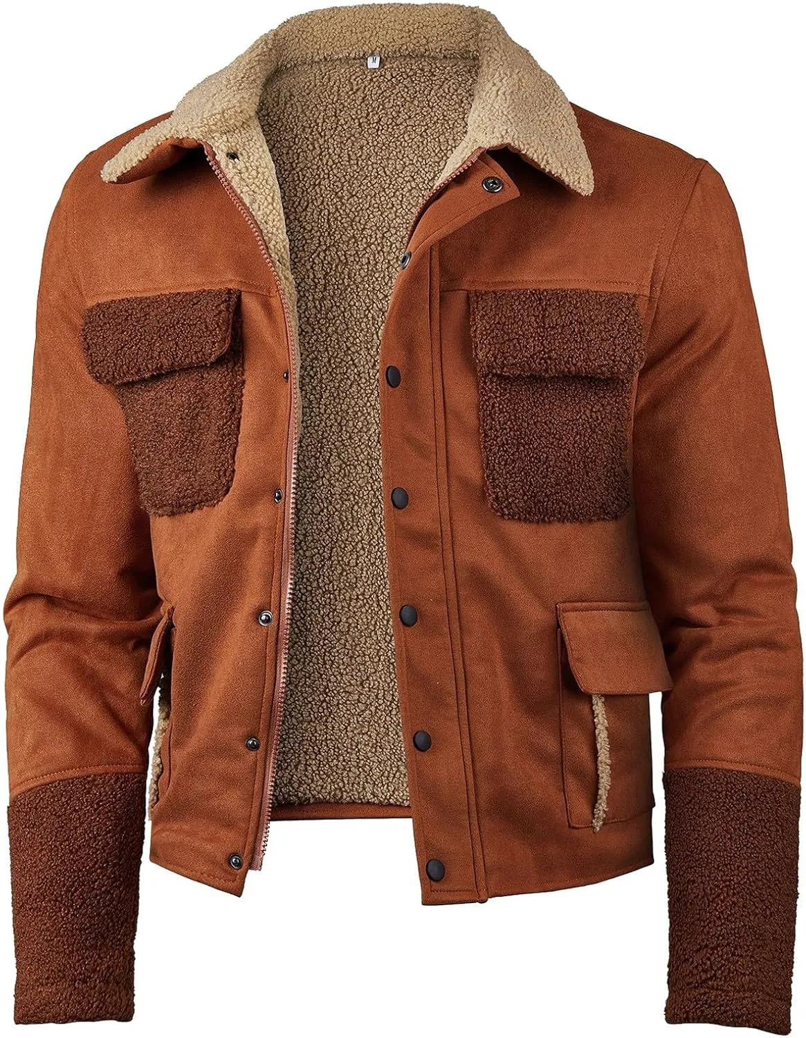 Mens Fuzzy Sherpa Jacket Long Sleeve Heavyweight Zip Up Warm Fleece Coat Fall Winter Vintage Thick Bomber Jackets