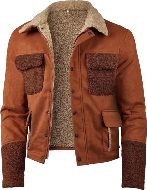 Mens Fuzzy Sherpa Jacket Long Sleeve Heavyweight Zip Up Warm Fleece Coat Fall Winter Vintage Thick Bomber Jackets