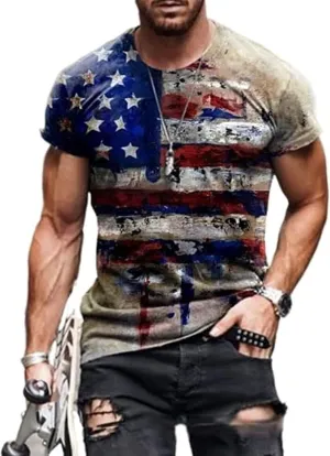 Mens Graphic Tees Casual Tshirt 3D American Vintage Flag Pattern Vintage T Shirts Shirt