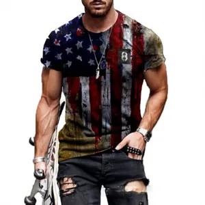 Mens Graphic Tees Casual Tshirt 3D American Vintage Flag Pattern Vintage T Shirts Shirt