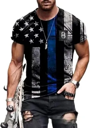 Mens Graphic Tees Casual Tshirt 3D American Vintage Flag Pattern Vintage T Shirts Shirt