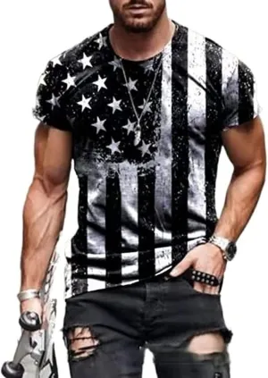 Mens Graphic Tees Casual Tshirt 3D American Vintage Flag Pattern Vintage T Shirts Shirt