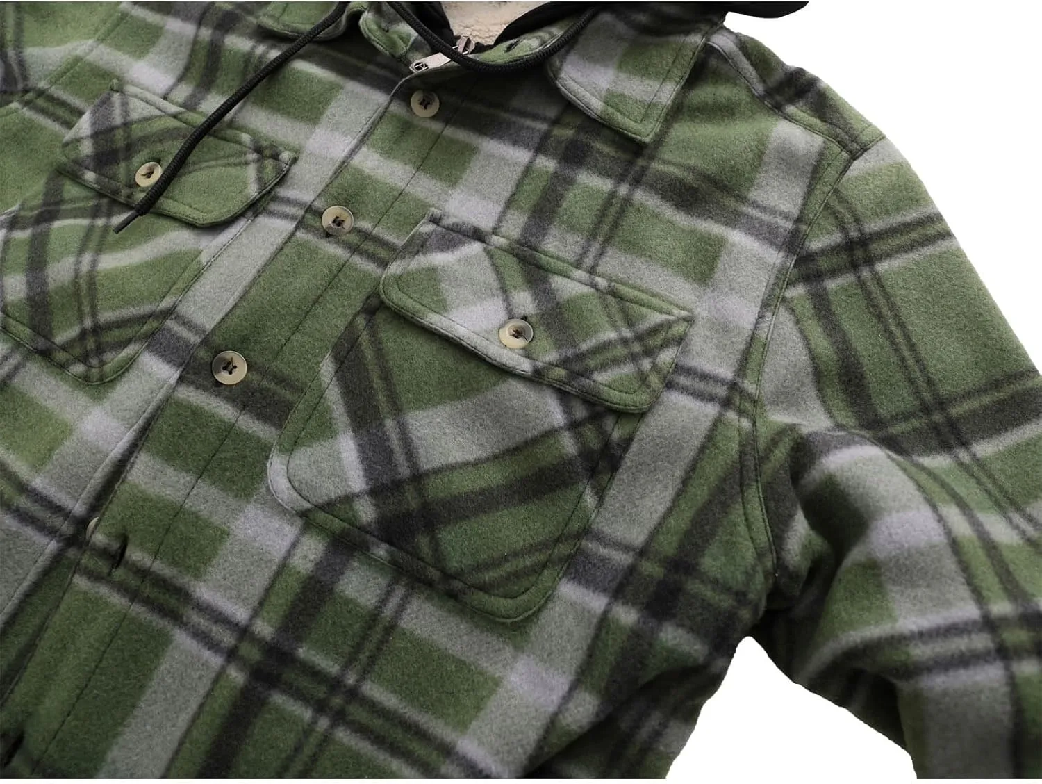 Mens Heavyweight Hoodies Casual Zip Up Plaid Flannel Shirt Jackets Winter Thick Berber Lined Fleece Coat
