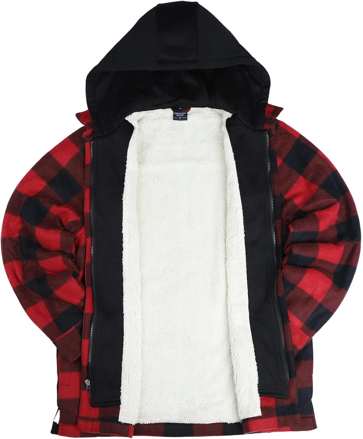 Mens Heavyweight Hoodies Casual Zip Up Plaid Flannel Shirt Jackets Winter Thick Berber Lined Fleece Coat