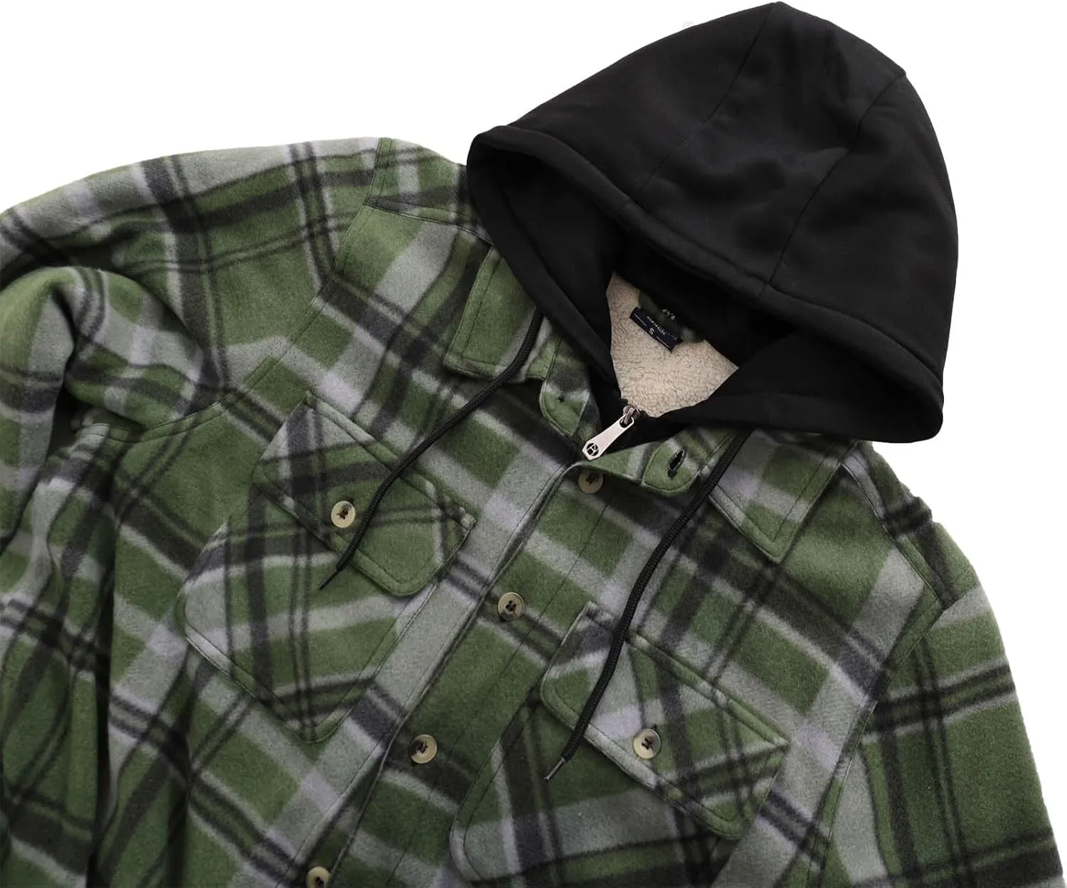 Mens Heavyweight Hoodies Casual Zip Up Plaid Flannel Shirt Jackets Winter Thick Berber Lined Fleece Coat