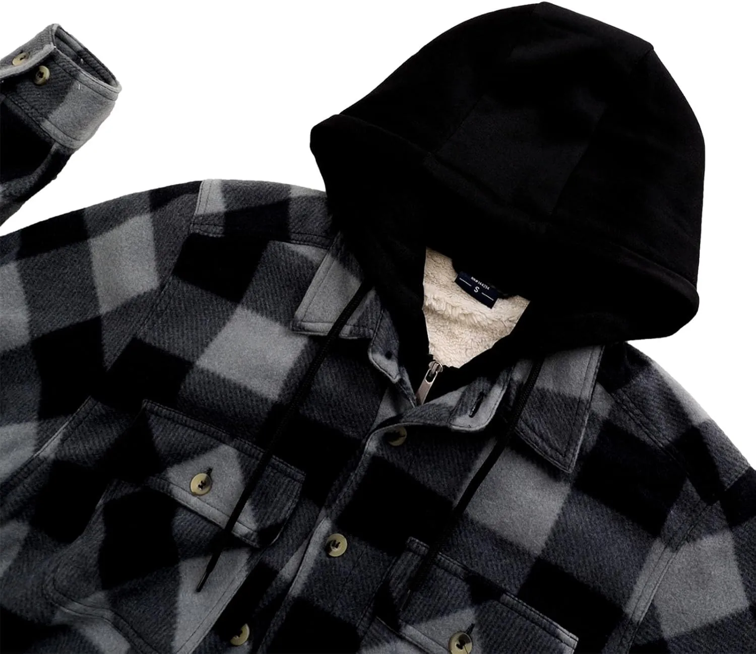 Mens Heavyweight Hoodies Casual Zip Up Plaid Flannel Shirt Jackets Winter Thick Berber Lined Fleece Coat