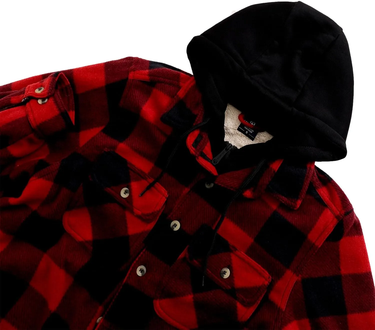 Mens Heavyweight Hoodies Casual Zip Up Plaid Flannel Shirt Jackets Winter Thick Berber Lined Fleece Coat