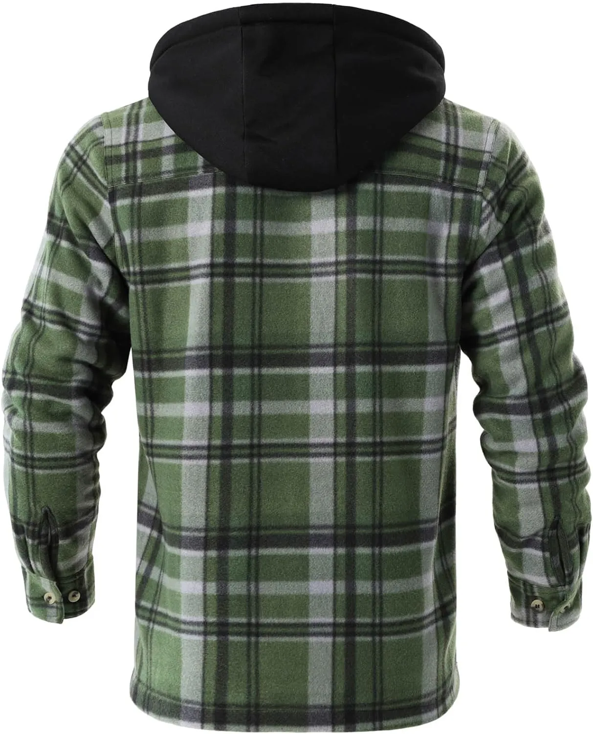 Mens Heavyweight Hoodies Casual Zip Up Plaid Flannel Shirt Jackets Winter Thick Berber Lined Fleece Coat