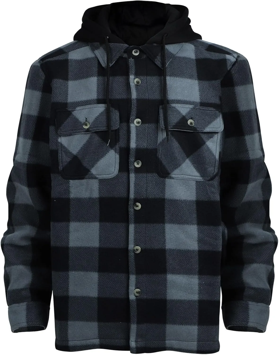 Mens Heavyweight Hoodies Casual Zip Up Plaid Flannel Shirt Jackets Winter Thick Berber Lined Fleece Coat