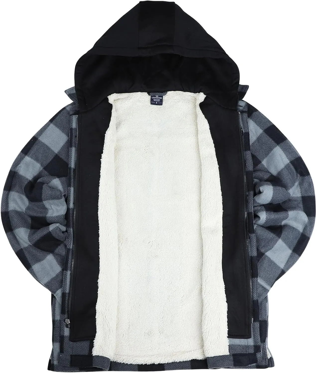 Mens Heavyweight Hoodies Casual Zip Up Plaid Flannel Shirt Jackets Winter Thick Berber Lined Fleece Coat